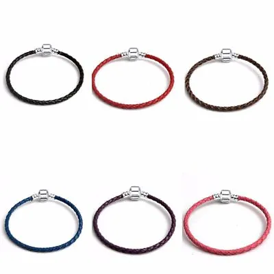 £4.95 • Buy Silver Clasp FAUX Leather Woven Braided Cord Bangle Bracelet DIY 4European Charm
