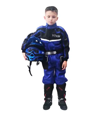 Xtrm Kids Kart Suit Motocross Race One Piece Quad Enduro Off Road Overalls Blue • £25.99