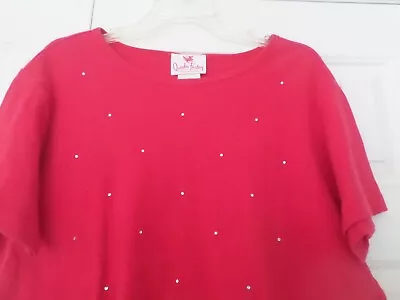 Ladies Size Size Large Quacker Factory Red S/S Cotton Top W/ Rhinestones • $9.99
