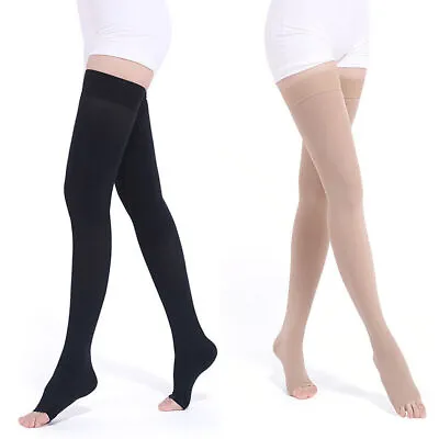 Medical Compression Stockings Support Varicose Veins Thigh High Open Toe Unisex • £7.59