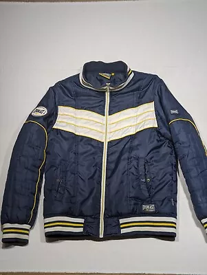 Vintage Y2K Everlast Retro Puffer Jacket Mens Blue Yellow Boxing MMA Size L • $79.97