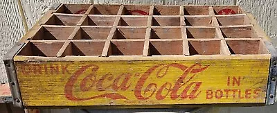 Vintage Coca-Cola 24 Hole Wooden Crate Yellow Background Red Lettering Used • $28.60