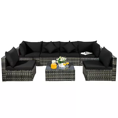 Costway 7PCS Patio Rattan Furniture Set Sectional Sofa Garden Black Cushion • $609.99