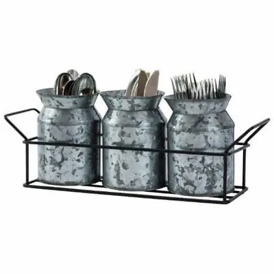 Boston Warehouse Urn Galvanized Metal Flatware Caddy In Rack • $36.47