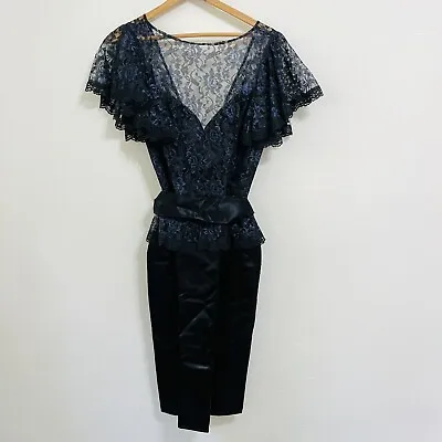 Vtg Gunne Sax 80s Black Blue Lace Prom Dress Size 9 • $25