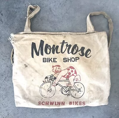 Vintage SCHWINN BIKE Canvas Bicycle Bag Montrose Ca Shop Caveman 1960S ￼Krate • $125