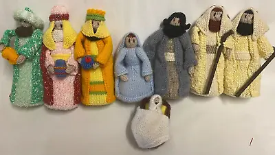 Hand Knitted Christmas Xmas Nativity Set Scene 8 Figures; See Photos GC • £49.99