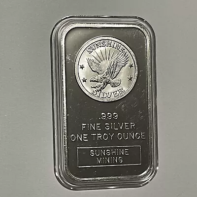 Sunshine Mining Company Rare Vintage Ingot Bar 1 Troy Oz .999 Fine Silver Medal • $59.99