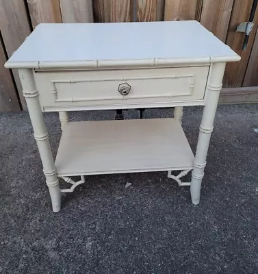 Vintage Faux Bamboo Nightstand  Thomasville Antique White • $325