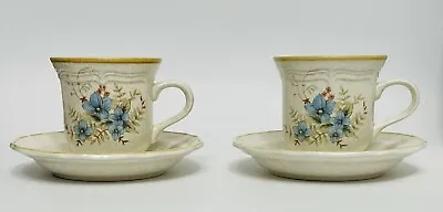 (2) Coffee Mug Cups & Saucers Mikasa Garden Club Day Dreams EC 461 Blue Flowers • $12.99