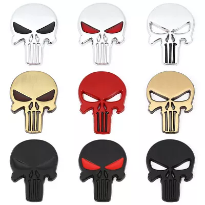 Pair 3D Punisher Metal Emblem Badge Skeleton Skull Sticker Car Bike Truck Motor • $8.99