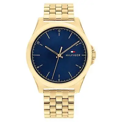 Tommy Hilfiger Gold Steel Blue Dial Men's Watch - 1710546 • $223