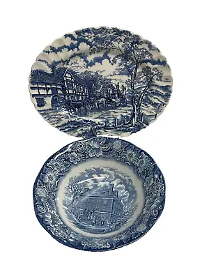 Myott Royal Mail Platter With Staffordshire Liberty Blue Serving Bowl ( G72) • £24.43