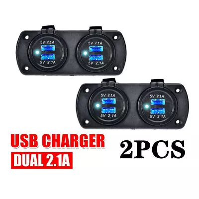 2PC 12V Dual USB 4.2A Charger X 2 Power Outlet Socket Flush Mount 4X4 Car Marine • $37.61