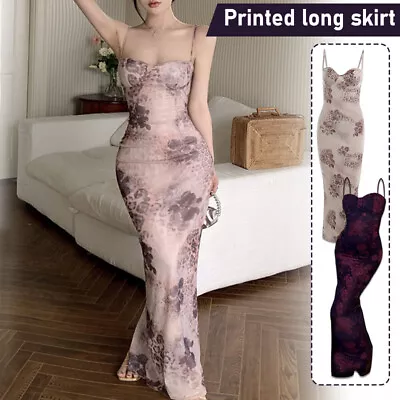 Womens Floral Print Prom Dress Evening Party Dresses Strap Slim Long Dress • $14.99