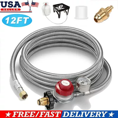 12ft High Pressure Adjustable Propane Gas Regulator Hose Indicator Stainless • $32.99