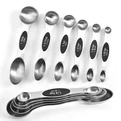 Magnetic Measuring Spoons Set Stainless Steel Dual Sided For Liquid Dry Food 6 • $13