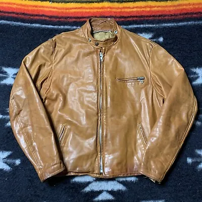 Sz 44 (L)- Vintage 70’s Schott Leather Cafe Racer Jacket Golden Brown - No Liner • $300