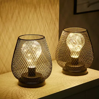 £15.94 • Buy Set Of 2 Cordless Table Lamp Metal Cage Lantern LED Night Light Battery Powered