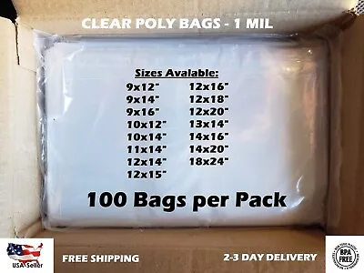 100 CLEAR POLY BAGS Large Plastic Packaging Open Flat Packing T-Shirt Apparel • $17.99