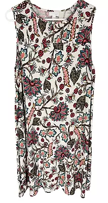 J. JILL Shift Dress Size Large Floral Pleated Stretch Spring Summer Sleeveless • $19.51