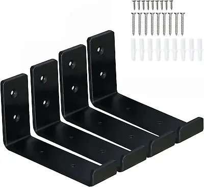 Black Shelf Bracket 6 Inch Metal Heavy Duty Shelf Support Brackets 4 Pack • $34.49