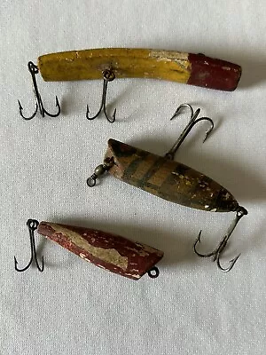 Antique Vintage Fishing Lures Lot Of 3 Wooden • $40