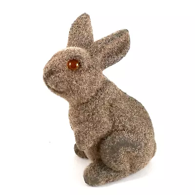 Vintage Flocked Brown Bunny Rabbit Coin Bank With Stopper Easter Decor 6 Inch • $15.99