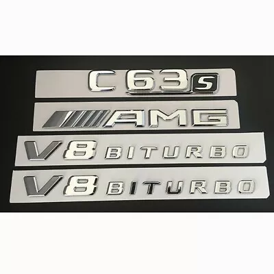 Chrome Trunk Fender Emblems Badges For Mercedes Benz W205 C63s AMG V8 BITURBO • $22