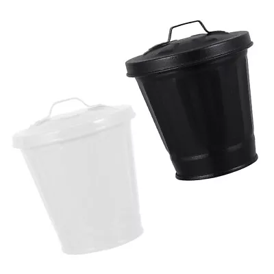 2PCS Mini Flower Bucket Trash Container Tin Trash Can Waste Basket Lids Outdoor • $11.93