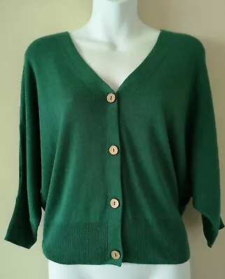 Ladies Ex M&s Per Una Size 12 14 16 18 Green Soft Linen Blend Cardigan Free Post • £14.99