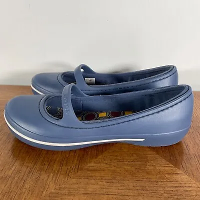 Crocs Womens Crocband Mary Jane Slip On Blue Flat Comfort Shoes Size 7 • $28.41