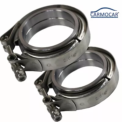 $26.97 • Buy Two 2.5  Stainless Steel V-Band Flange & Clamp Kit For Turbo Exhaust Downpipes