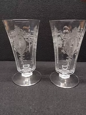 2 Morgantown 5 1/2  Glass Footed Tumblers Sunrise Medalion Dancing Girl Elegant • $19.99