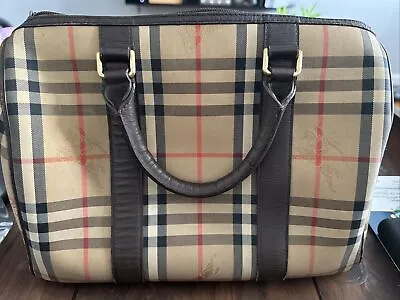 Auth Burberrys Nova Check Travel Boston Bag Canvas Leather Tan  Beige Vintage • $180