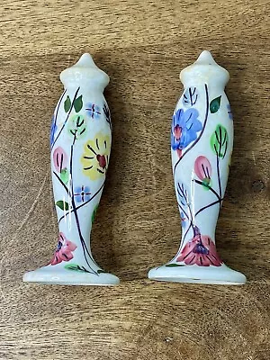 Vintage Blue Ridge Dinnerware Salt & Pepper Shakers Painted Flowers 5 ½” • $25