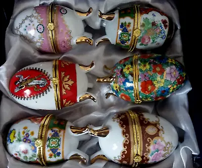 Beautiful Porcelain Egg Shape Trinket Box Collection Fabergé Eggs Decoration • £39