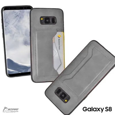 $4.99 • Buy Gray Side PU Leather Card Holder Wallet Back Case Cover For Samsung Galaxy S8