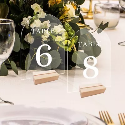 Acrylic Table Sign Holder With Wood Base Clear Wedding Table Sign Number Place✨ • £3.56