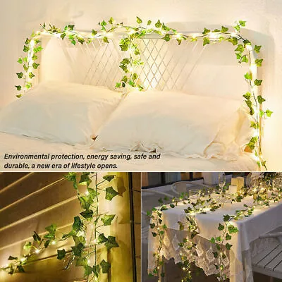 Artificial Ivy-Garland Fake Greenery-Plant With LED Lights Vine Ivy Leaf Hanging • £2.99