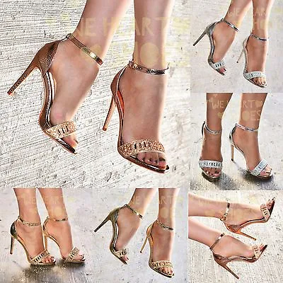 £18.95 • Buy Ladies Diamante High Heel Evening Shoes Ankle Strap Open Toe Sandals Party Shoes