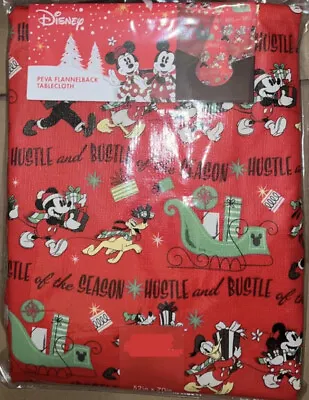 Disney Mickey Mouse Christmas RED Flannelback Tablecloth NEW 70” Round • $19.54