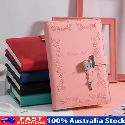 Retro Password Book Diary Book PU Notebook With Lock Journal Lockable • $25.99