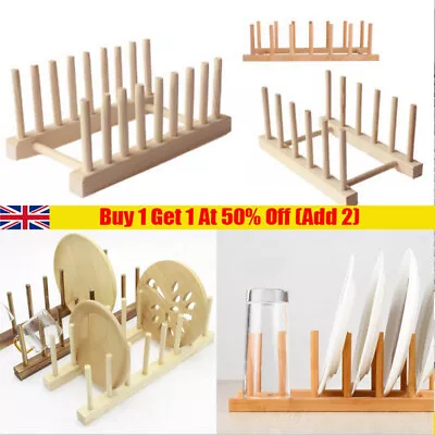 £6.29 • Buy Wooden Plate Rack Wood Dish Drainer Vertical Kitchen Dish Drying Holder Storage