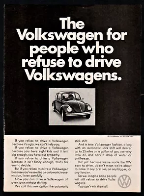 1968 VOLKSWAGEN VW Bug Beetle 5.25x7.5 Small Format AD Automatic Stick Shift • $10.99