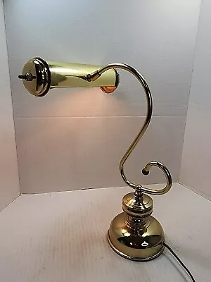 Vtg Polished Brass Bankers Piano Desk Lamp Scroll Gooseneck Style HTF Style • $29.99