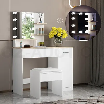$199.95 • Buy Dressing Table Dresser Makeup Vanity Table Stool Set With Mirror&LED Light White