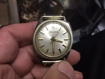 Vintage Man’s 14k Gold Bezel Stainless Steel Bulova Accutron Wristwatch No Res. • $21