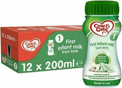 Cow & Gate First Infant Milk Stage 1 Ready Made Baby Formula Pack Of 12 X 200ml • £16.49