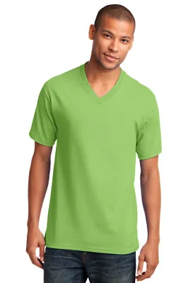 PC54V Port & Company Mens 5.4-oz 100% Cotton Shoulder Taped V Neck T Shirt S-4XL • $15.13